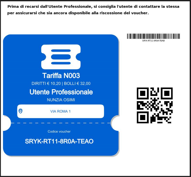 Voucher generato con codice e QR